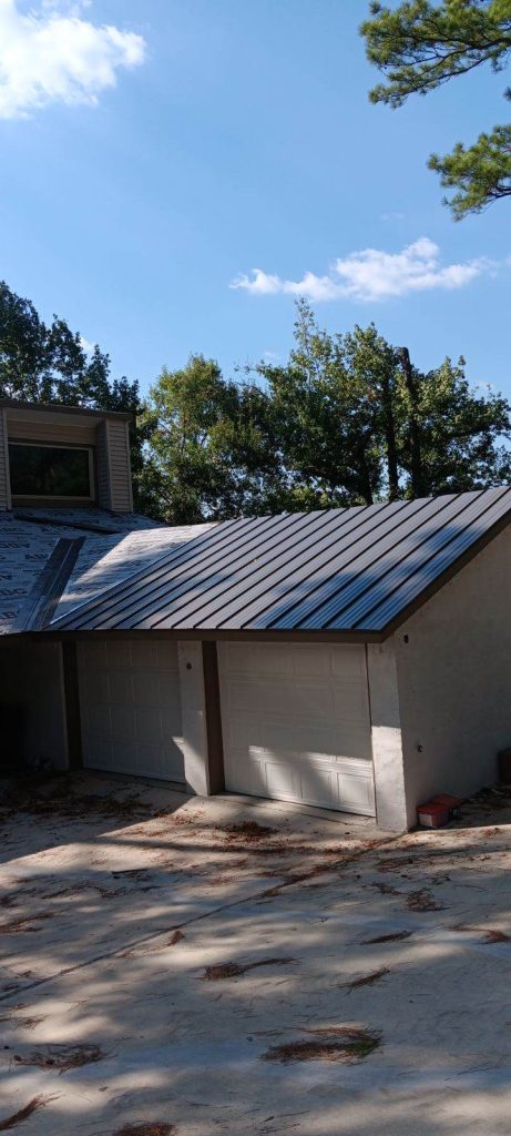 Standing seam metal roof on a detached garage
